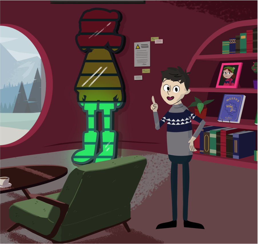 The character of Gideon from the Melva game stood in his office