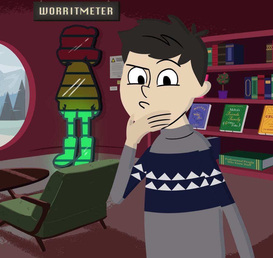 A still from the Melva game showing Gideon looking concerned